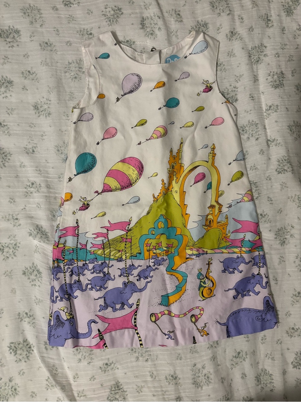 Dr. Seuss White Multicolor Balloon & Elephant Print Tank Dress for Girls